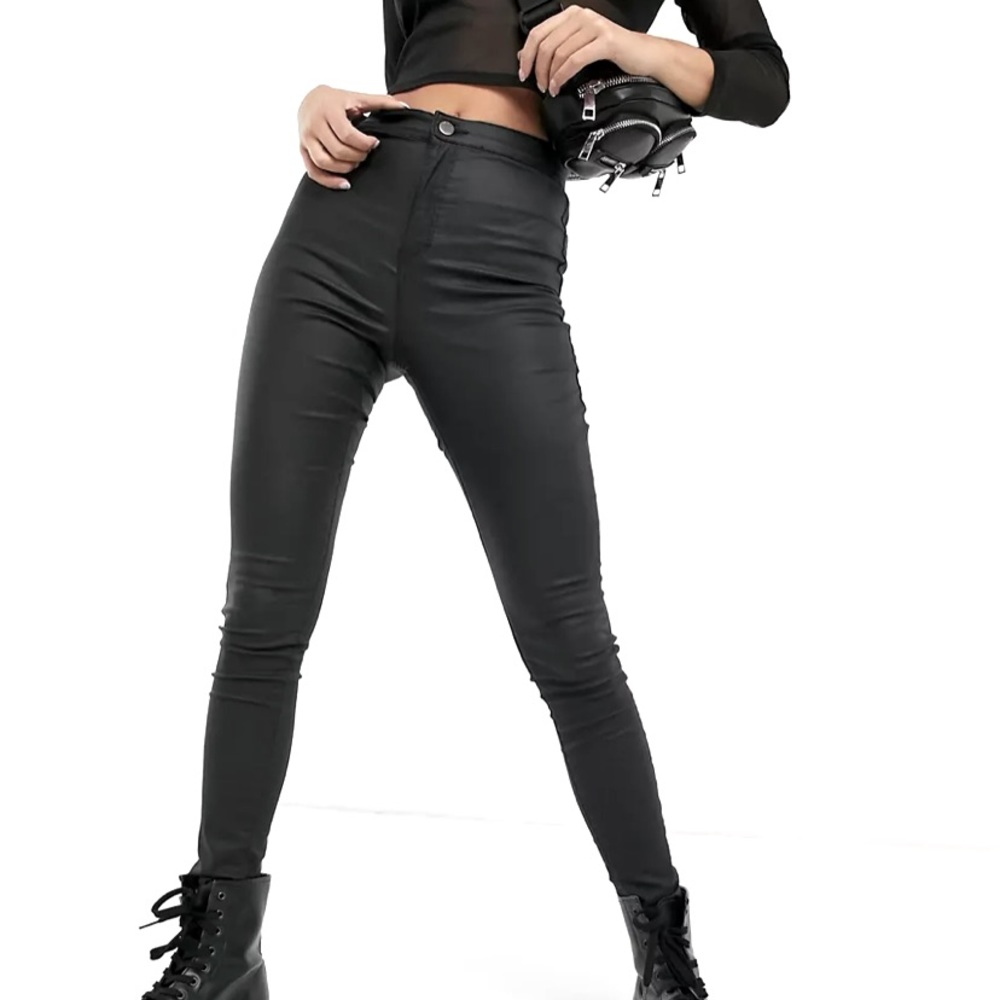 Topshop Joni Coated Skinny Jeans in Black